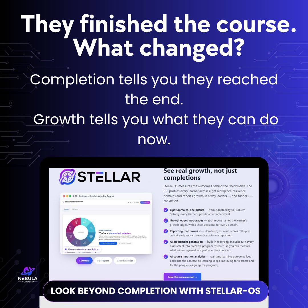 LJCoach's tweet photo. Stellar-OS focuses on meaningful change with the Resilience Readiness Index™, driving real growth in training investments.
Achieve results that enhance innovation and productivity.
Discover how Stellar-OS can transform your workforce at🔗: https://t.co/9TxGxUAsfD
#StellarOS https://t.co/Zv5WC6v6jw