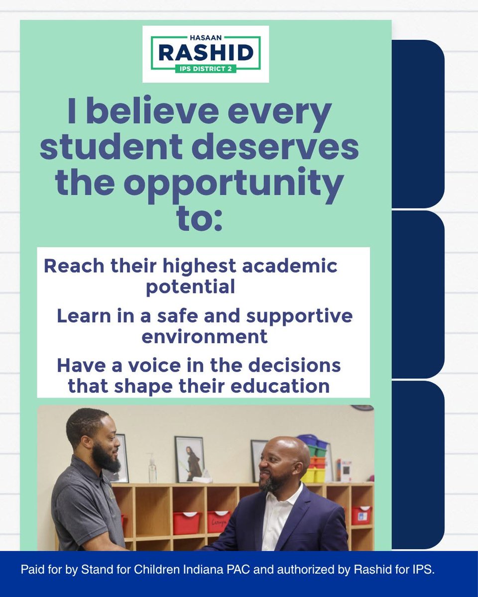 IndianaStand's tweet photo. IPS families deserve leaders who will listen, advocate, and do the work. Vote for Hasaan Rashid! 

https://t.co/U6h7LITOTB https://t.co/CDJKkK7eSe