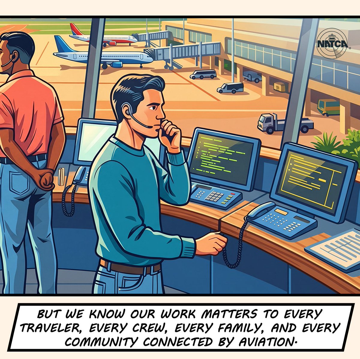 NATCA's tweet photo. We may never meet the passengers we protect, but we know our work matters to every traveler, crew, family, and community connected by aviation. 

We’ll continue working behind the scenes so that every person reaches their destination safely without a second thought. https://t.co/i2TWzYzusB