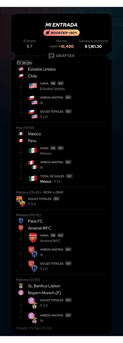 ElCazaPicks_'s tweet photo. Buenas cazadores, me di un descanso estos días, me he estado quedando a nada, a .5 puntos y me está dando en la madre eso, el día de hoy vamos con este parlay, para que aprovechen el booster soñador de futbol, 7 PESOS PARA 1,100 Y SI SI?

https://t.co/g25e2jz1B9 https://t.co/fzjut7dzGT
