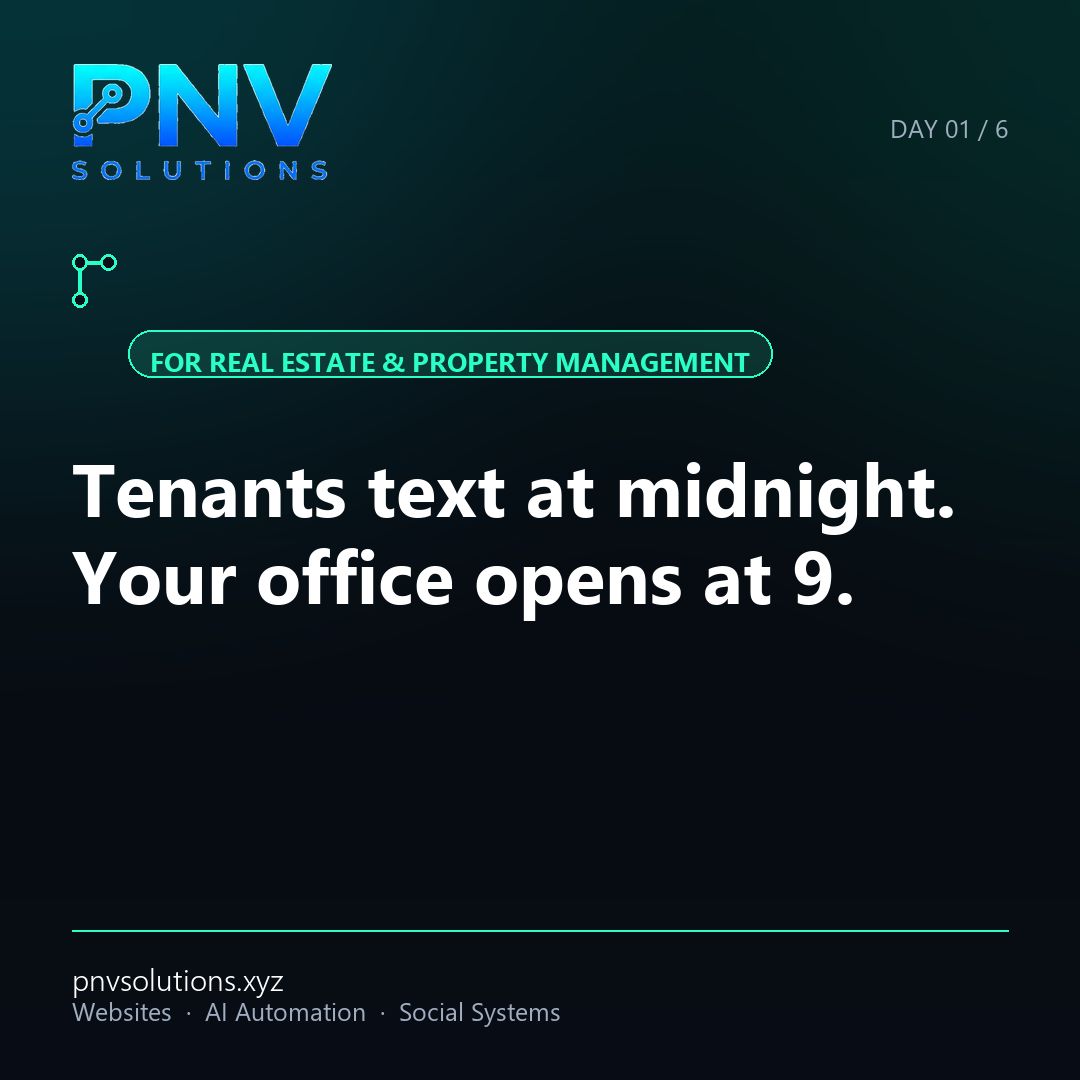 PNV_Solutions's tweet photo. Tenants text at midnight. Your office opens at 9. An AI chatbot handles showing + availability questions after hours, and routes maintenance requests to you. First Month Free. https://t.co/jnka57X3eP #PNVSolutions #NewMexicoBusiness https://t.co/GvdcH6aJm8
