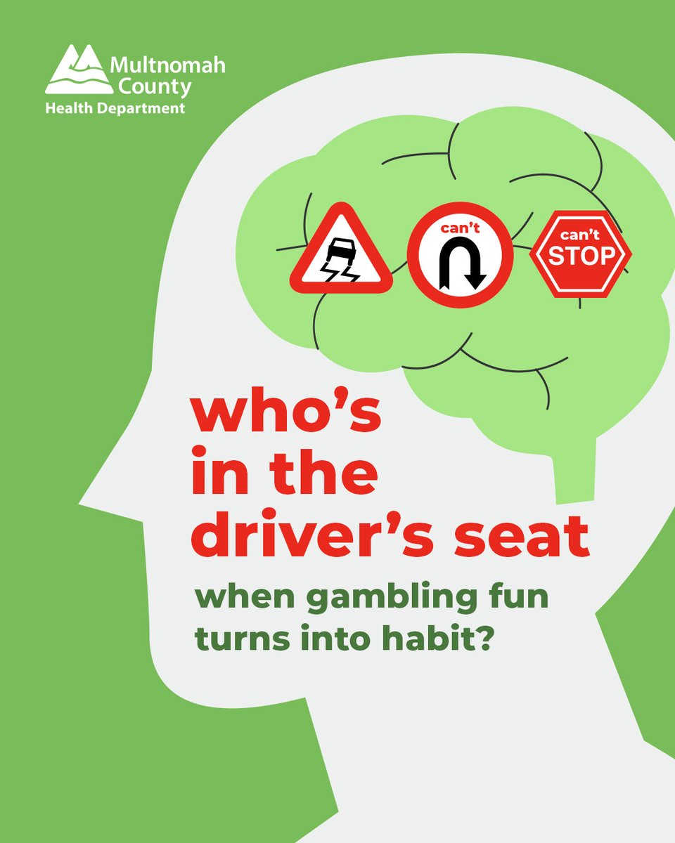 MultCoHealth's tweet photo. 🗓️ It’s Gambling Related Harm Awareness Day

😒 When the Thrill Is Gone.

🚨When gambling becomes a problem, researchers believe that the Reward center of the brain and the Habit center stop working together harmoniously. The gas pedal gets pressed too much and, all of a sudden, we are now in the habit of gambling. 

🧠 This change in the brain makes people who experience harm from their gambling become overly aware of gambling cues, which in turn causes strong urges to gamble. But when actually gambling, they feel less pleasure in it because now it is a habit. 

What can you do if gambling used to be fun and now it’s not? Pause and ask yourself, “Am I doing this for entertainment or am I trying to win back money, escape from stress or prove I can beat the odds?”

✅ Check in with yourself. Set a firm budget ahead of time. Reach out for support if you need help taking a break or walking away.

📞 To learn more information about free and confidential counselors and other resources to help with anyone that experiences harm from their gambling, call: 1-877-MY-LIMIT, en Espanol 1-844-888-2537, or go to https://t.co/hV9TRBUrdK. 

This free support is also available for those affected by someone else’s gambling. Reach out today to find resources that are right for you.