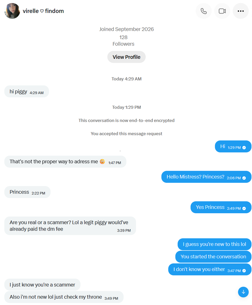 wataberger24276's tweet photo. Normalize calling dommes losers who try to scam finsubs and paypigs like me. There are plenty of real subs and real dommes, we don't need any fakes and posers here. https://t.co/D6nVnAhiUn