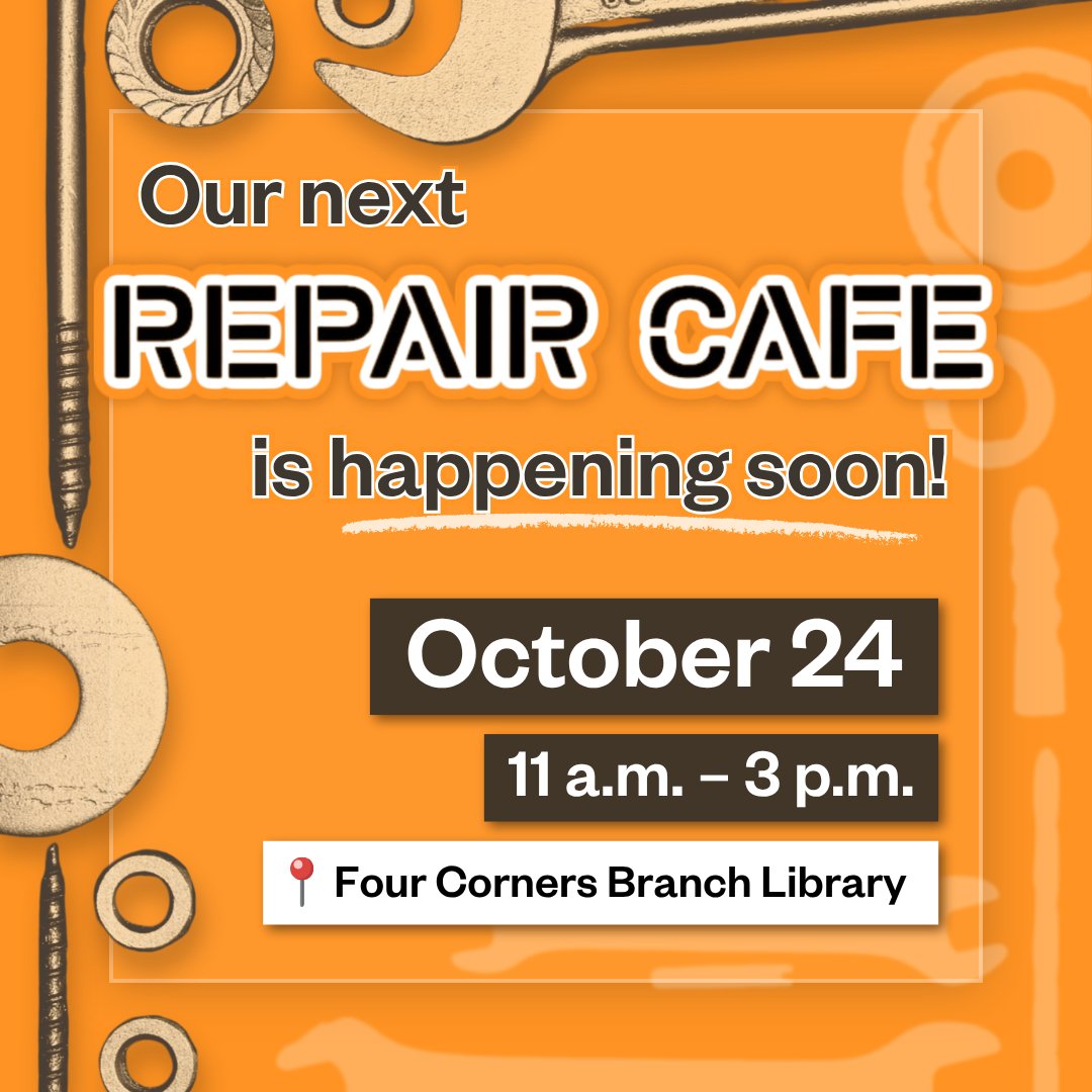 BramptonLibrary's tweet photo. When something's broken and you're like "Don't worry, I can fix it!" 😤

If this sounds like you (or someone you know), become a Fixer for our next 🛠️Repair Cafe! Happening on 📅October 24 at 📍Four Corners Branch Library.

🔗For more info and to sign up: https://t.co/mJO2koQbJy https://t.co/b9YGKKE5Op