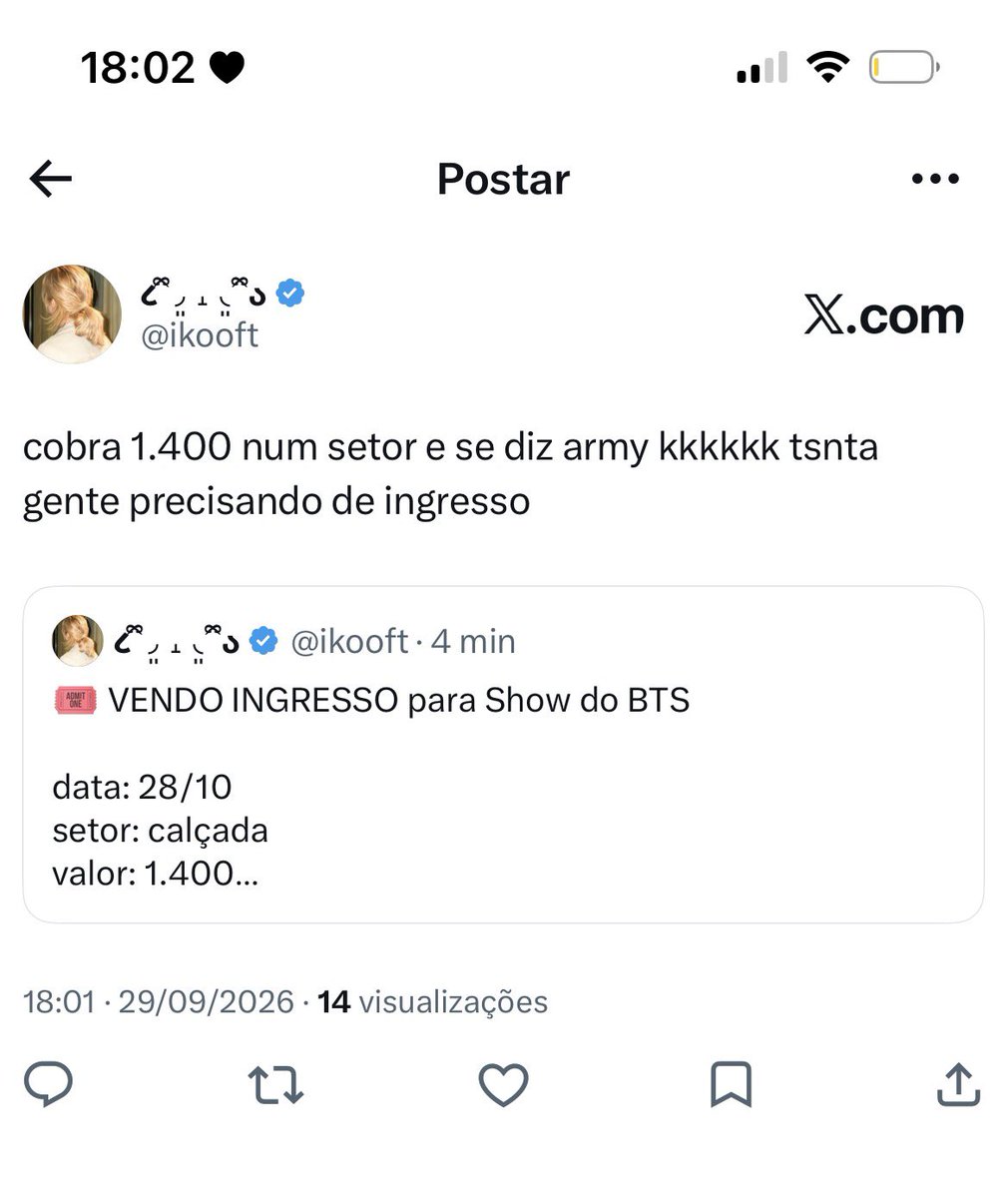 ikooft's tweet photo. me bloqueou mas nao tem problema nenhum, eu respondo aqui mesmo. se você não for comprar o ingresso é so passar reto e dar oportunidade pra quem realmente quer, não fode https://t.co/rAzhwinaBI