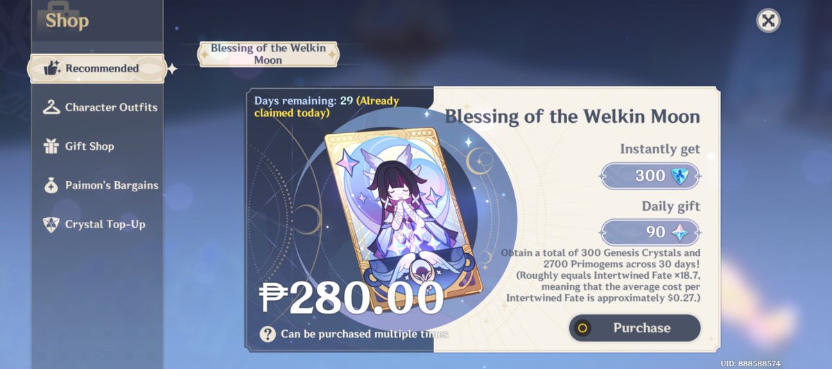 Hiyuki2007's tweet photo. I’m so grateful to have won the Blessing of the Welkin Moon giveaway! 🌙💙

Thank you so much @TimelessXinyan for your generosity—I truly appreciate it! May your kindness be rewarded, and thank you again for making someone’s day. ✨
#GenshinImpact #WelkinMoon https://t.co/vrYSIdHONi