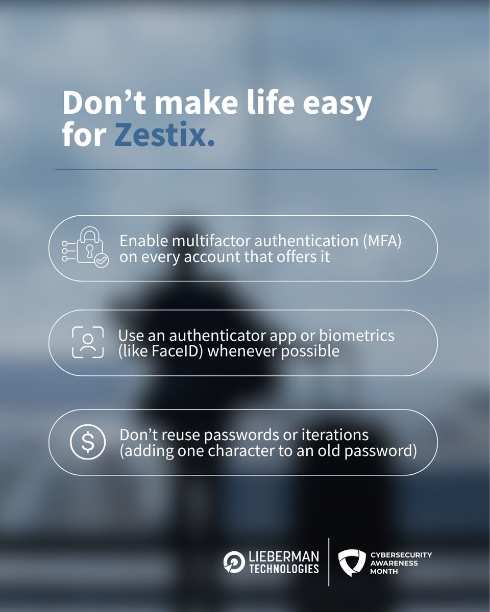 LTnow's tweet photo. Zestix invaded more than 50 multinational companies because a few accounts weren’t protected by multifactor authentication. If some of the biggest companies can go down, imagine how easy it could be for Zestix to hijack an account protected by only a password. Enable MFA!

#LTnow https://t.co/3T0DHCg4Xs