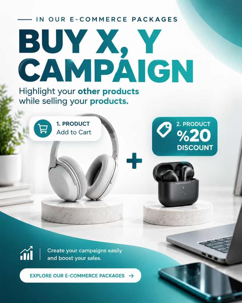 crenwglobal's tweet photo. While selling one product, spotlight your other products too!
With the Buy X Get Y Campaign in our E-Commerce Packages, offer your customers special discounts on selected products and bring more of your catalog into their shopping cart. 🚀
#Crenw #ECommerce https://t.co/f3SqxaONvb