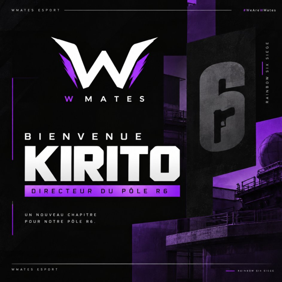 wMatesEsport's tweet photo. 🟣 WELCOME @K1r1t0_Tv | R6

wMates Esport officialise l'arrivée de @K1r1t0_Tv  au poste de Directeur du Pôle Rainbow Six Siege.

Un nouveau chapitre commence. 💜

#WeAreWMates #R6Esports https://t.co/A22E5tvtiG