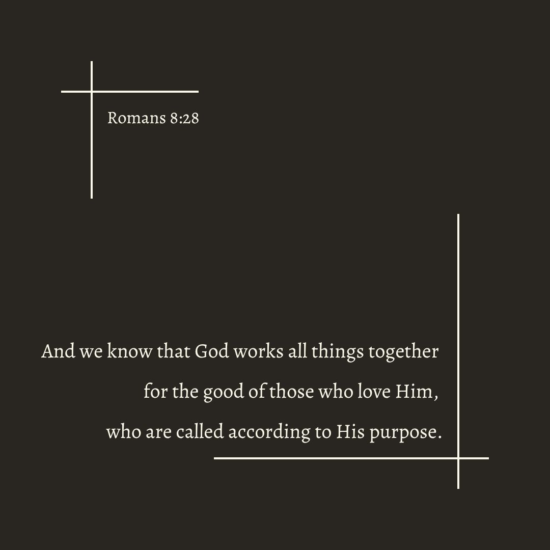 thedwellingword's tweet photo. And we know that God works all things together 
for the good of those who love Him, 
who are called according to His purpose.
~ Romans 8:28

#VerseOfTheEvening https://t.co/L48qhfsKLc