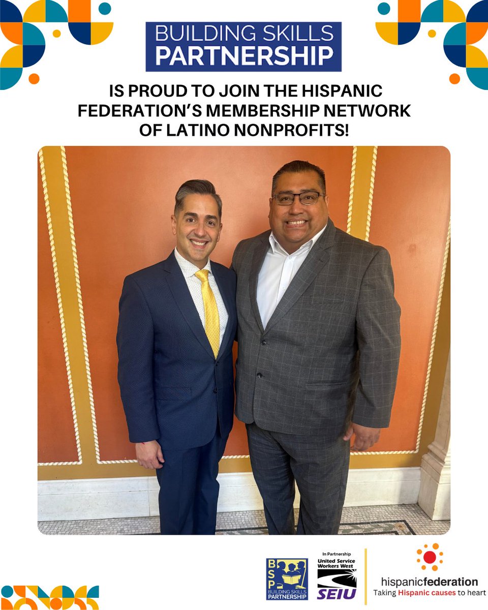 Building_Skills's tweet photo. Building Skills Partnership is proud to join the @HispanicFed Hispanic Federation’s membership network of Latino nonprofits!

This membership connects BSP to a national network committed to strengthening Latino-led organizations and uplifting Latino communities. We look forward to the continued work alongside Hispanic Federation and its members to advance the interests and aspirations of California’s Latino community, elevate community voices, and advocate for policies and programs that create greater opportunity for workers and families.

We are honored to be part of this powerful network and excited for all that we can accomplish together!