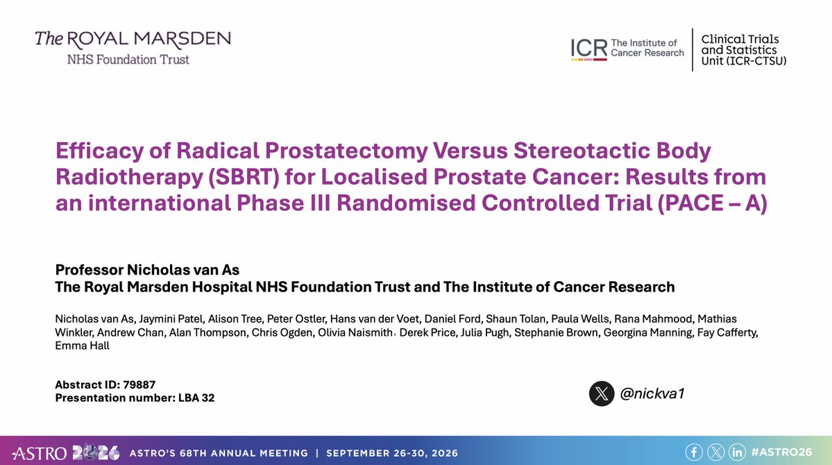 nickva1's tweet photo. An honour to present the efficacy results of #PACE_A in the plenary and sexual function in the LBA at #ASTRO26  Take home message-give patients the data, let them make an informed choice https://t.co/3aX7dj6NAy