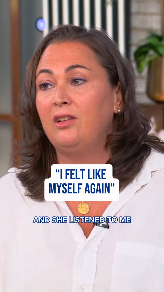 A woman with brown hair speaking on a TV show, with captions reading: '"I FELT LIKE MYSELF AGAIN" AND SHE LISTENED TO ME.'
