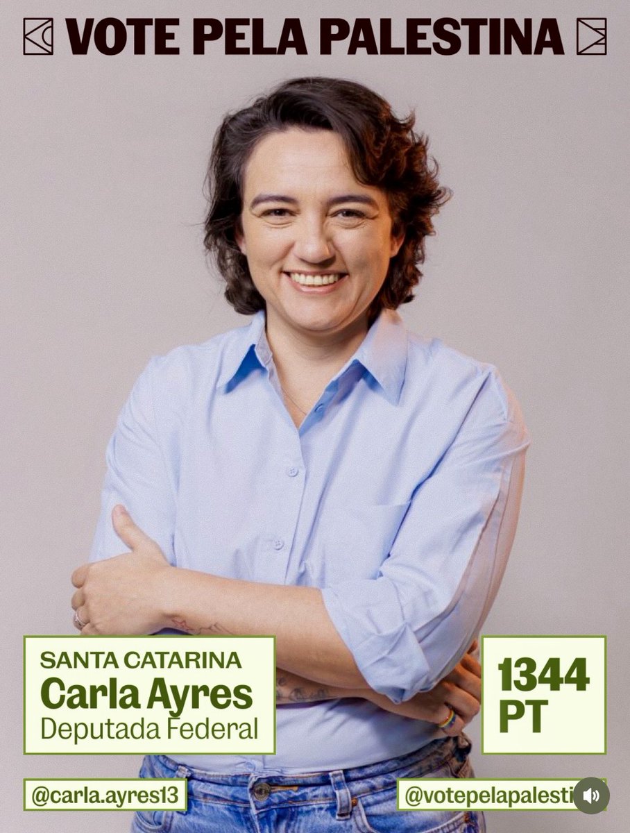 carlaayres's tweet photo. Sou uma das poucas candidaturas de Santa Catarina que assinaram a carta compromisso Vote pela Palestina e que estão comprometidas com a causa palestina e o fim do genocídio em Gaza. 🇵🇸🇧🇷 https://t.co/rFf2IvXYcK