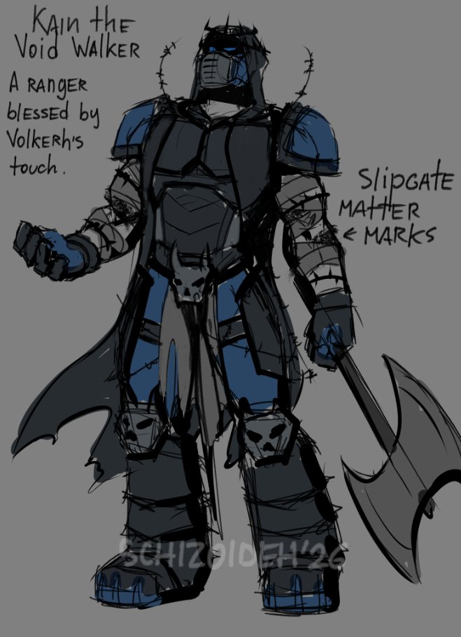 Schizoideh's tweet photo. Wtf.
No fucking way I've never posted this.
Came up with an OC based on a blue ranger skin in Quake 3. Kain, Blessed and altered by Volkerh to posses the void powers as is. (bonus sketch of how the void marks look. Yes, you can put your hands through these but please don't) https://t.co/5UkVdeUptT