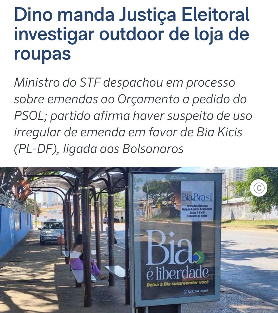 Maxcardoso's tweet photo. O PSOL problematizou uma marca de lojas de roupa feminina.
Então quer dizer que o nome Bia está proibido?
Alguém tem uma marca chamada “Bia” e não pode fazer propaganda?
Isso é uma manobra da esquerda no DF para depois tentar cassar a candidatura da Bia Kicis quando ela vencer. https://t.co/ND7YmsGDpR