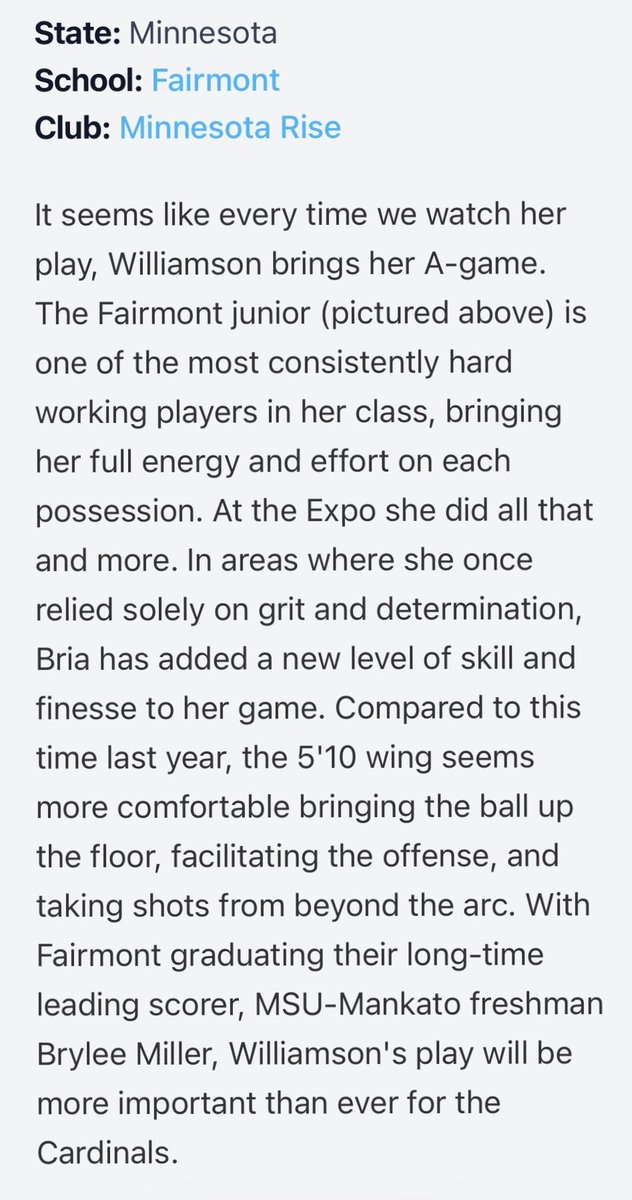 Bria_W2's tweet photo. Thank you @AllyMcGinnis2 for the write up! I really enjoyed competing at the showcase this weekend and getting the opportunity to play against great competition.

@PGHMinnesota @GMacHoops @MNRiseGirls @FairmontGBB https://t.co/jn2GOdj0E4