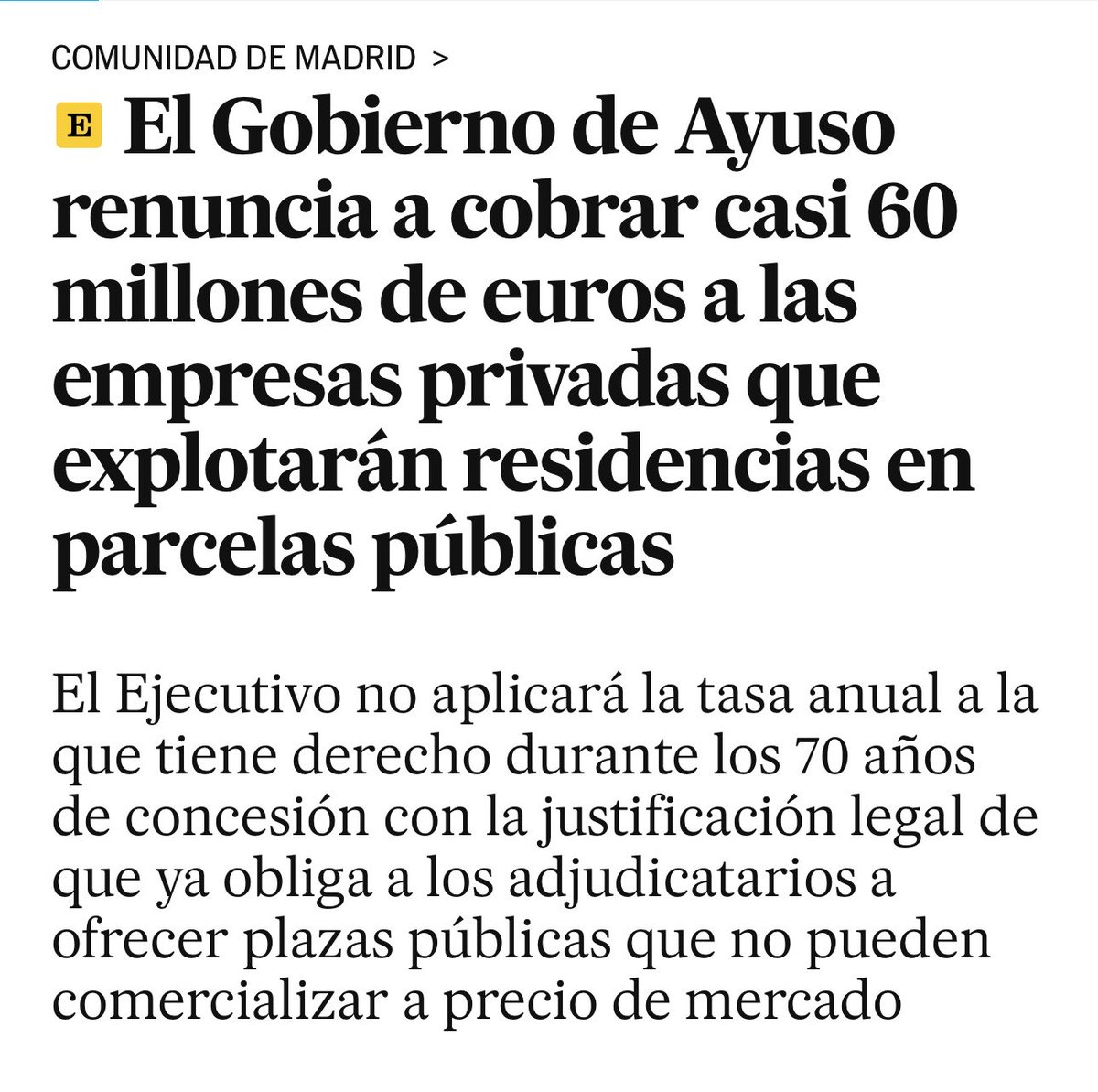DiegoRBCA's tweet photo. Se habla muy poco de este nuevo escándalo del Gobierno de Isabel Natividad que le regala otros 60 millones de euros a las empresas privadas de las residencias de mayores.
60 millones que dejan de invertirse en los servicios públicos 👇 https://t.co/PUys89JQcJ