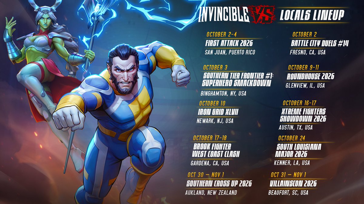 InvincibleVS's tweet photo. We’re on the eve of spooky season but fear not – there are plenty of Invincible VS in-person events happening in October for you to flex your superpowers. 

Check out the link below to see if Invincible VS is running in your neighborhood!

https://t.co/WuAToWx8Kv https://t.co/yw2FA8e7US
