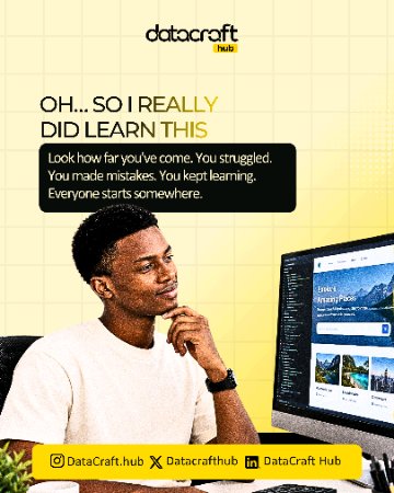 Datacrafthb's tweet photo. The tech journey takes more than just learning a skill. 💻

It takes consistency, practice, curiosity, and the willingness to keep learning.

Keep learning. Keep building. Keep growing. 🚀

#DataCraftHub #TechJourney #LearnTech #TechSkills https://t.co/KHLG1qwZue