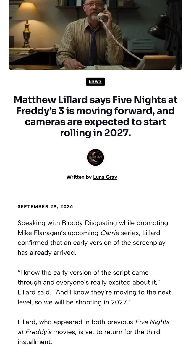 uorplefever's tweet photo. A EARLY SCRIPT FOR FNAF 3 MOVIE HAS BEEN MADE AND SHOOTING STARTS NEXT YEAR https://t.co/o20rXZsxo8