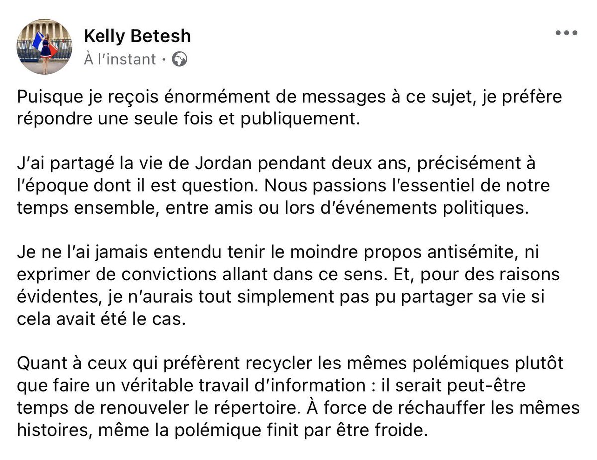 LBleuBlancRouge's tweet photo. 🗣️ Kelly Betesh, ex-copine de Jordan Bardella d’origine juive — avec qui elle était en couple quand il avait 17 ans, c’est-à-dire au moment des faits qui lui sont reprochés par le média d’extrême gauche Mediapart — S’EXPRIME : https://t.co/zS1BjMXvDE