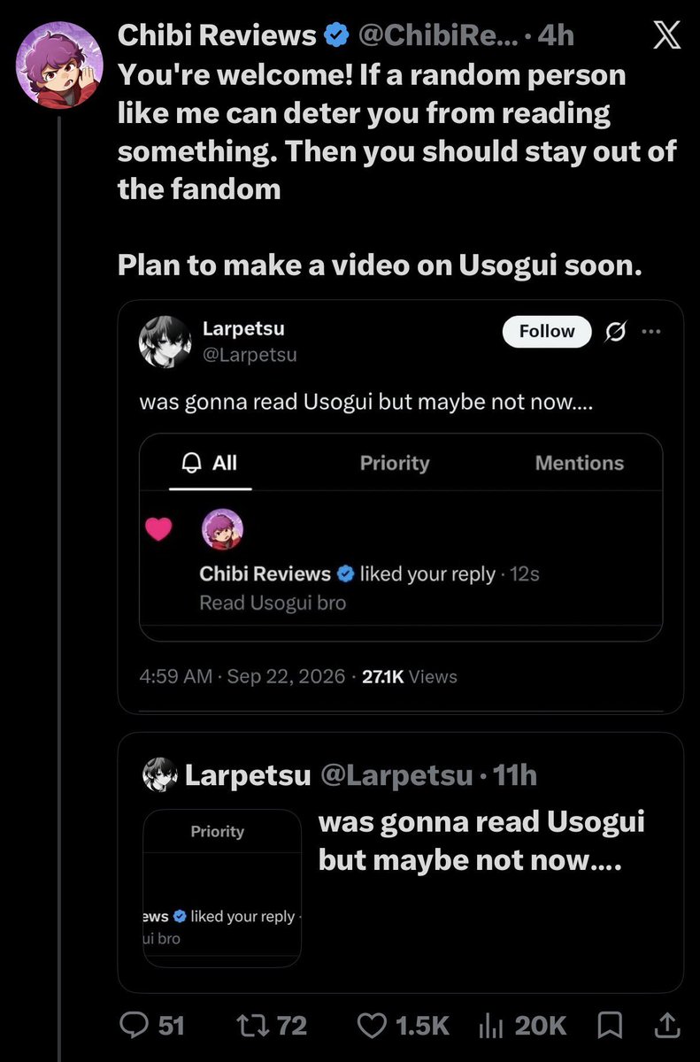 B_Rabbit843's tweet photo. ChibiReviews is a perfect example of how terrible fans can ruin an anime or manga for others. There's a reason why people don't want him to talk about an anime or manga they like...because he's intentionally toxic. He's not "protecting" the medium. He's a detriment to it. https://t.co/PgPxWb8tDt