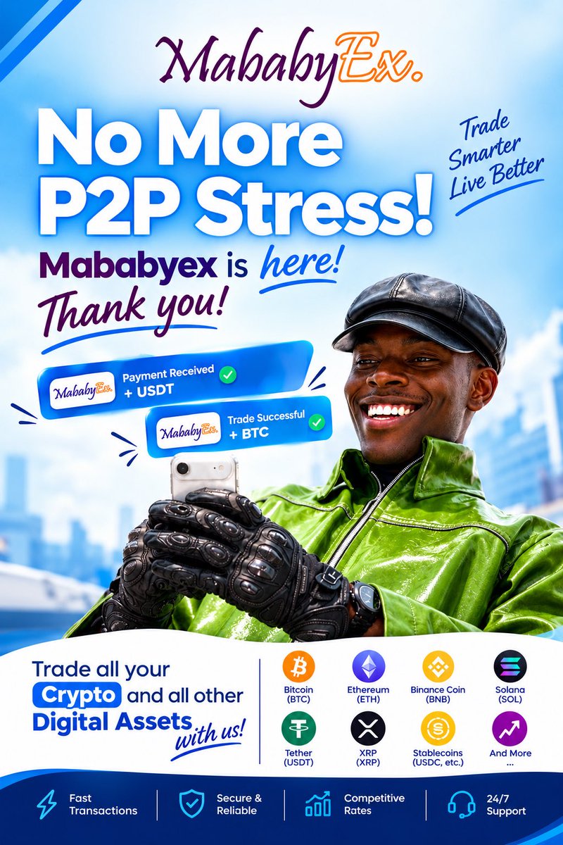 MababyExchange's tweet photo. No more P2P stress! Trade your crypto and digital assets with Mababyex 
Fast , secure, reliable, and at best rates 💯From BTC ETH,USDT,BNB,SOL,XRP and more we’ve got you covered 🔥
Trade smarter Live better Trade with Mababyex today💙📲 Mababyex your trusted crypto trading plug. https://t.co/kC7iGZCN8j
