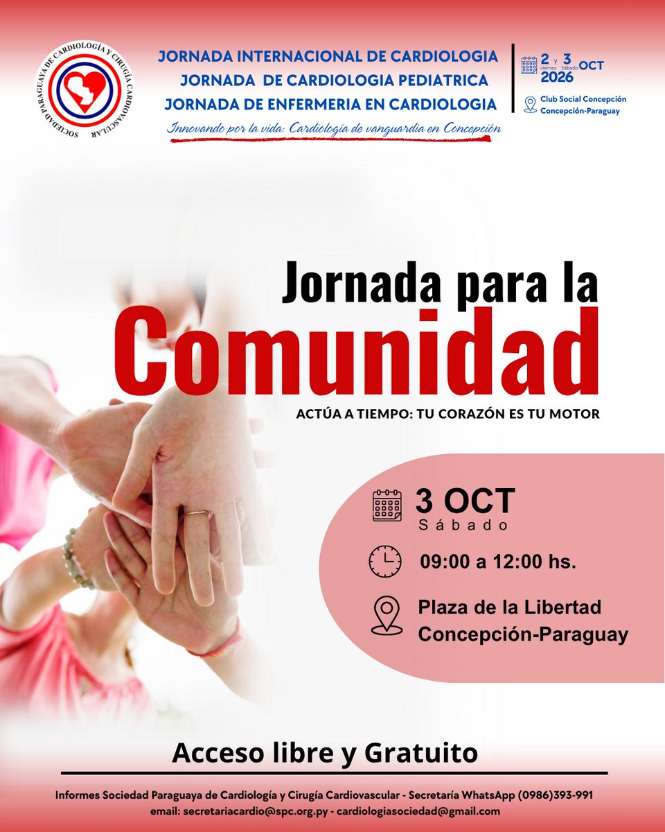 SPCyCC's tweet photo. Durante la Jornada Internacional de Cardiología se realizarán controles gratuitos de factores de riesgo cardiovascular, incluyendo presión arterial, peso y circunferencia abdominal.

Además, cada persona recibirá orientación y educación según sus resultados🫀 https://t.co/jsTonYJBwp
