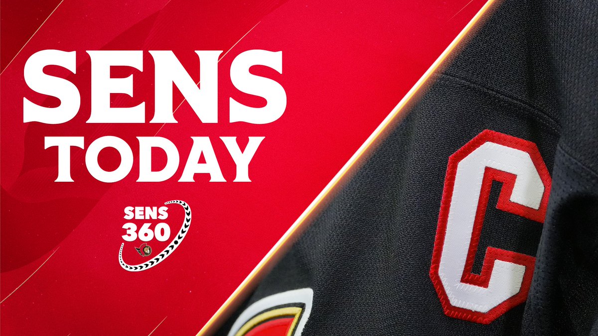 The graphic features bold white text reading "SENS TODAY" on a red background, alongside the "SENS 360" logo and a close-up of a dark jersey displaying a stitched red and white "C" captain's patch, highlighting the announcement of Thomas Chabot becoming the Ottawa Senators' 11th captain in franchise history.