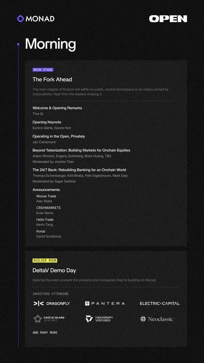 monad's tweet photo. One week until Open in Singapore!

From institutional finance to ecosystem updates and technical deep dives, Open has something for everyone.

Check out the full schedule here: https://t.co/1tkMOpPdWF https://t.co/WOAj1Z8ONI