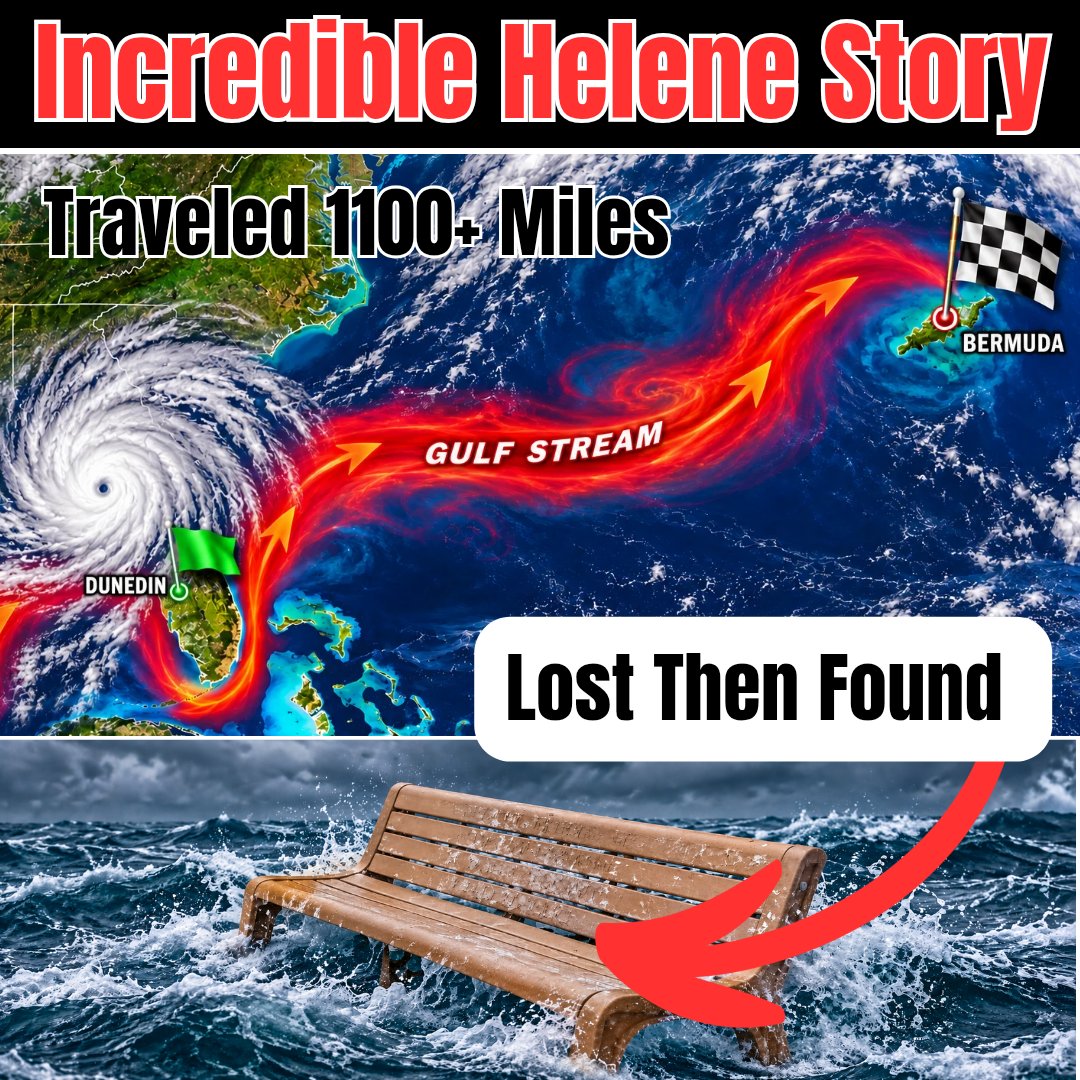 tropicalupdate's tweet photo. An incredible story from Dunedin, Florida. Storm Surge from Hurricane Helene took away a Memorial bench from the Dunedin Causeway back in 2024. It was recently found in Bermuda, which is over 1100+ miles away, likely due to the strong currents of the Gulf Stream. The bench honored Medhat 'Mike' Sadiku and the family was notified from the lady that found it. Just amazing!!! Read more: https://t.co/diI2IQQnqa