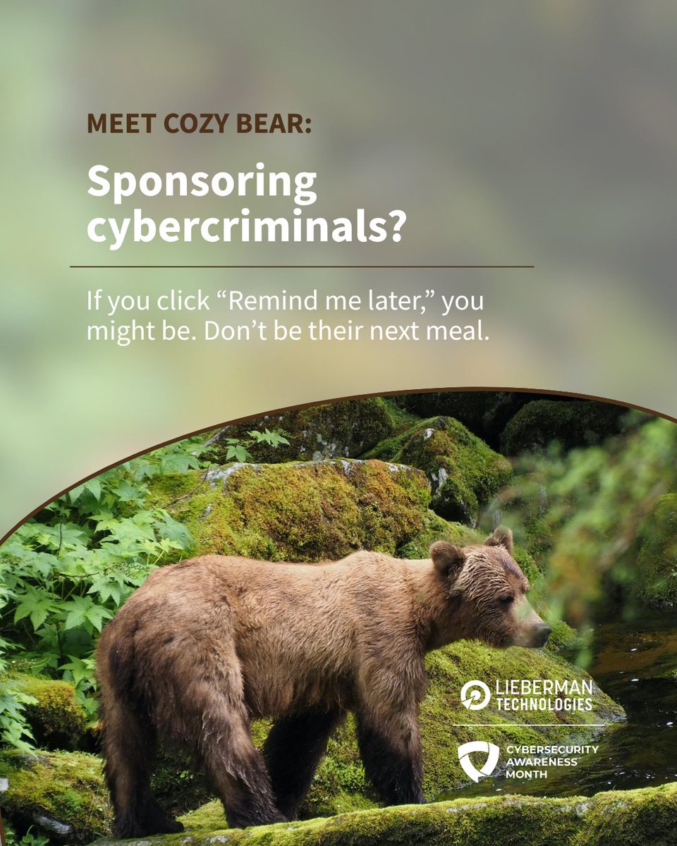 LTnow's tweet photo. Cozy Bear, a cybercriminal organization backed by Russia, stays in business by constantly hunting for outdated and unpatched software. They target companies that haven’t installed updates and infect their machines. 

Don’t make life easy for Cozy Bear. Update your devices! https://t.co/Podj8OTFZ0