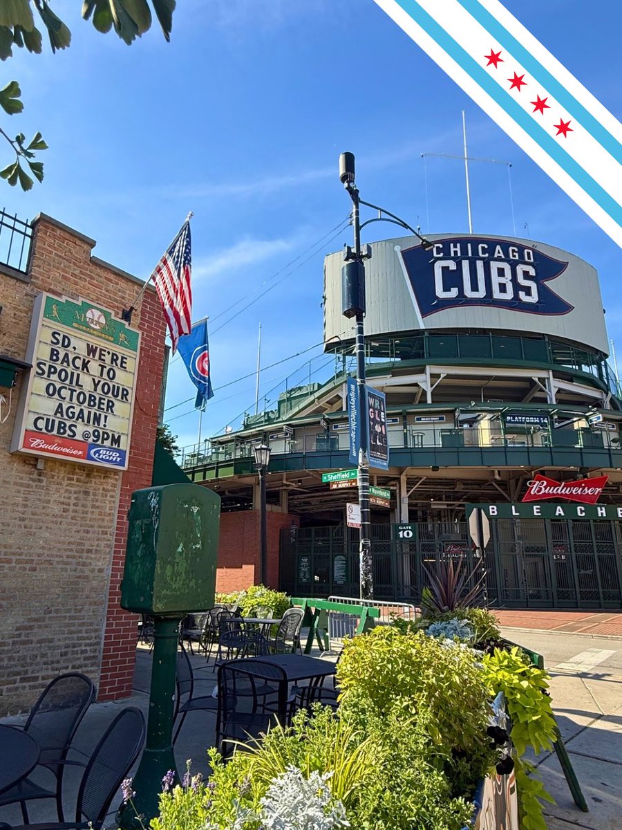 murphysbleacher's tweet photo. Let the fun begin ⚾️ No bedtimes tonight and we’re all showing up to work hungover tomorrow. 

#letsgocubs #nlwildcard #murphysmarquee https://t.co/F6uBPcAuq2