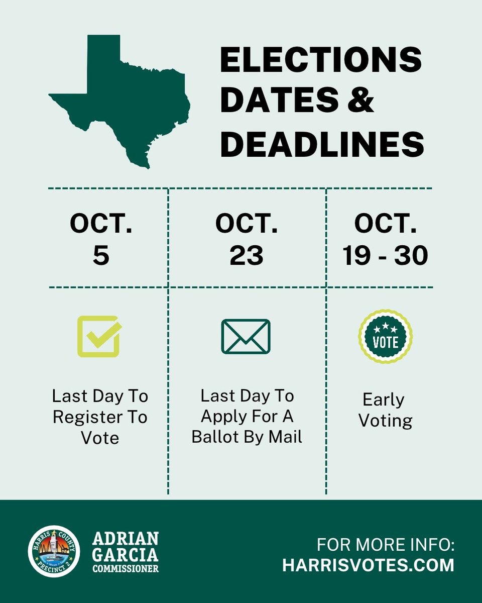 HarrisCoPct2's tweet photo. Here are a few important dates to know for the November 3, 2026, election.
Need to check your voter registration? Click here:  https://t.co/PN9B4l7bEr... https://t.co/dfpenKzeUI