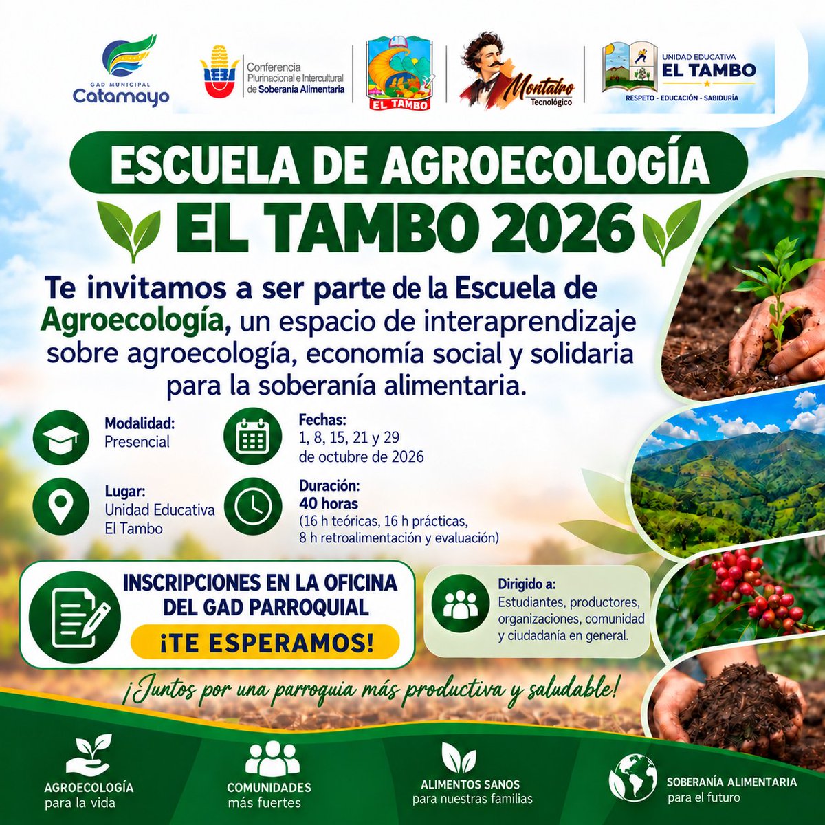 Copisaec's tweet photo. La Escuela de Agroecología El Tambo 2026 impulsa un proceso de capacitación para transitar hacia una producción sana, nutritiva y amigable con el ambiente, recuperando la huerta agroforestal y fortaleciendo los conocimientos de productores y comunidades. https://t.co/5HEUNs3Jza