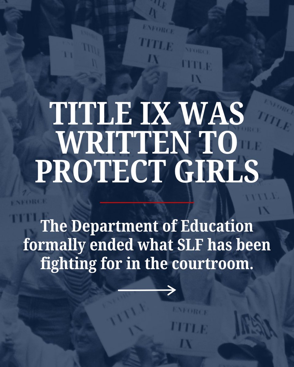 slf_liberty's tweet photo. SLF has fought to protect the values of Title IX in the courtroom because we believe that schools should not be allowed to risk the safety of young women to appease their own woke beliefs. Thank you @POTUS for permanently removing the Biden rewrite! https://t.co/dwjYI5mRol