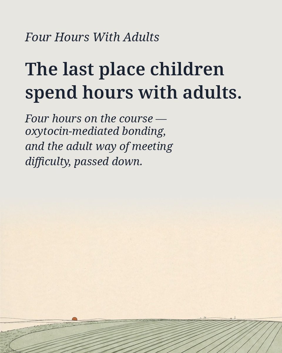 TheLongBecoming's tweet photo. The algorithm hands out the marshmallow first. Golf makes a child wait four hours for it.

Feeds tune young brains toward immediacy. Golf tunes them back — fail, process, continue.

The neural architecture of resilience, built one round at a time. 🧵 https://t.co/BBHUTDfeyT