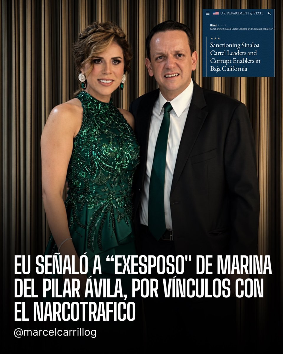 marcelcarrillog's tweet photo. ¡Qué familita! Miren nomás al disque exesposo de @MarinadelPilar: fue señalado por el Departamento del Tesoro por trabajar para el Cártel de Sinaloa y sale en una lista con personas que, según la OFAC, “actúan como líderes o facilitadores del Cártel”.

El Gobierno de EE. UU. señaló que las personas son “operadores de lavado de dinero y políticos corruptos que facilitan las operaciones del cártel”.

Tremenda joyita la primera mandataria de Baja California, que la muy sinvergüenza se divorció después de que descubrieron a su esposo y le quitaron la visa para despistar. ¿Acaso piensa que alguien le cree que no estaba relacionada? Es obvio que, siendo gobernadora, es cómplice; si no, ¿por qué la agarraron en las llamadas ofreciendo hasta el calzón a Estados Unidos para salvarse el cuello?

De verdad, ¿en qué país vivimos, que estamos gobernados por esta clase de delincuentes?