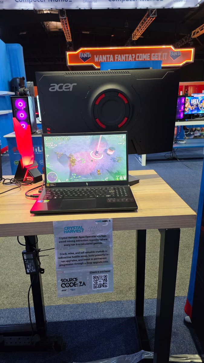 CrystalOperator's tweet photo. Crystal Harvest: Apex Operator was playable at Acer’s booth during Comic Con Africa 2026.

I’m grateful to Acer and Daniel for giving me the platform!

@Acer #SourceCodeZa #LocalGames #PoweredByAcer #indiegamedev 

Wishlist here :

https://t.co/hQpzxl8psK https://t.co/mQlHgBYhUw