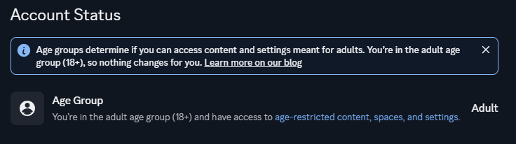 Disc_Tools's tweet photo. @discord_support @discord 
What the fuck is this... At first I was in the Adult group and now this? cmon man don´t make it harder than it is https://t.co/oaBMi5WwuM