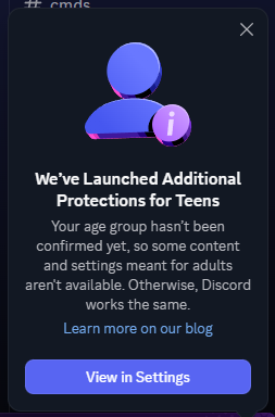 Disc_Tools's tweet photo. @discord_support @discord 
What the fuck is this... At first I was in the Adult group and now this? cmon man don´t make it harder than it is https://t.co/oaBMi5WwuM