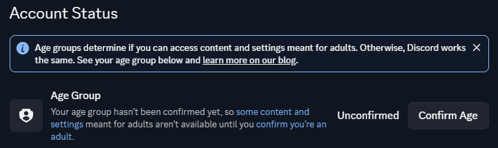 Disc_Tools's tweet photo. @discord_support @discord 
What the fuck is this... At first I was in the Adult group and now this? cmon man don´t make it harder than it is https://t.co/oaBMi5WwuM