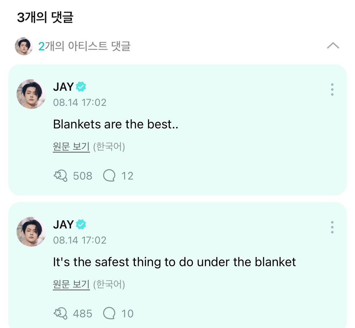 jaywonacervo_'s tweet photo. vocês sabiam que o jay já reagiu a uma fanart jaywon antes?? 😵‍💫

🐈‍⬛: “cobertores são os melhores…”
🐈‍⬛: “Nada é mais seguro do que ficar debaixo de um”

#jaywon https://t.co/FCme8nTdl4