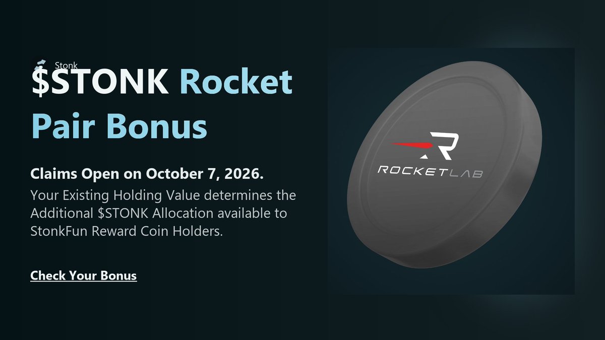 LeanchonSP's tweet photo. @LaunchOnSF @Cardano @sunrise /2 $STONK Rocket Pair AIIocations Go Live October 7, 2026!

StonkFun Reward Coin hoIders receive extra $STONK scaIed to their baIances.

View Here ↓
https://t.co/BRv1qLHc8x https://t.co/ZJCdXisWx4