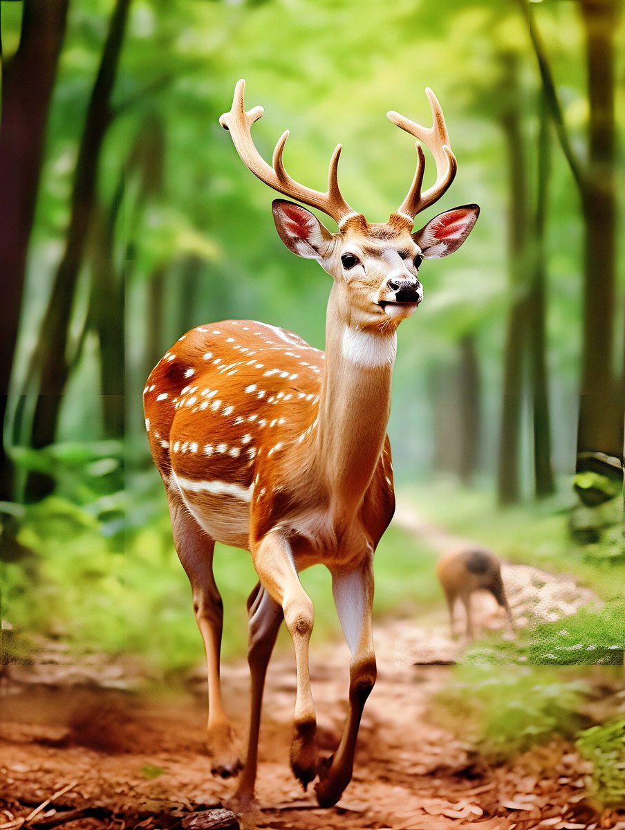 VionaNaginsoe's tweet photo. Look! A group of energetic deer are jumping over the hills, their graceful figures showing the beauty of nature.（看！一群活力满满的小鹿在山间跳跃，它们优美的身影展现着自然之美���） https://t.co/IbNYOGcood