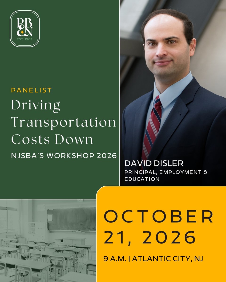 PorzioLaw's tweet photo. School transportation costs are on the rise. At the @NJSBA Workshop 2026, Education Principal David Disler will join a panel to discuss strategies for reducing expenses while maintaining safe, reliable service for students. https://t.co/5PMC5qjlJn #NJSBAWorkshop #Education https://t.co/WN9Qqvwie6