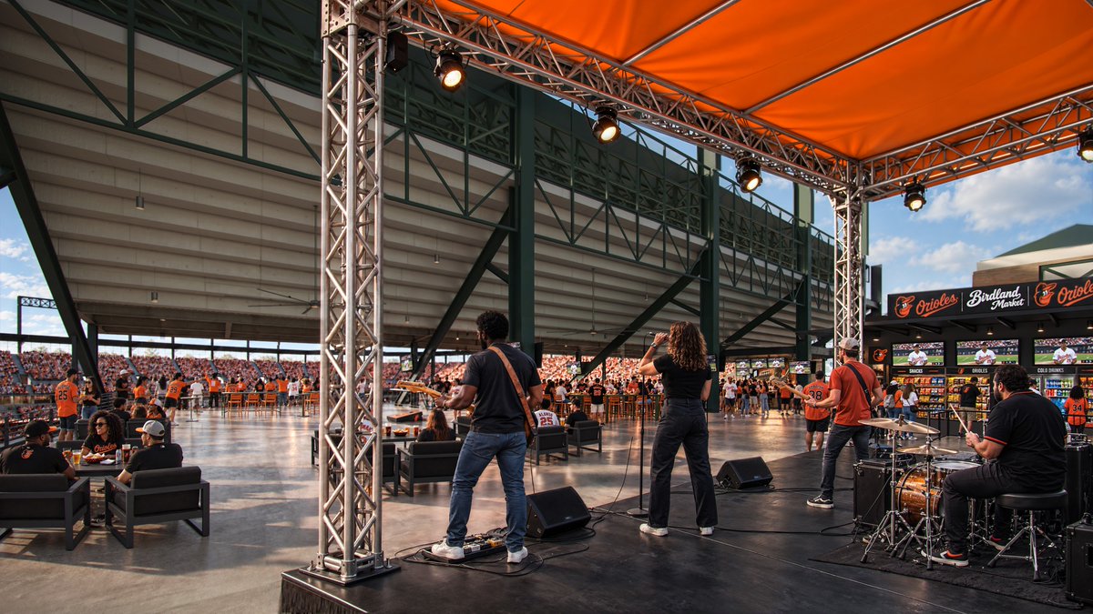 Orioles's tweet photo. A new way to experience The Yard is coming 👀

We're opening a brand-new social space in the left field upper deck next season, featuring a central bar, drink rails, standing-room views, diverse concession options, gathering areas, and more.

This new space will be open to all ticketed fans 🙌

Learn more ➡️ https://t.co/CsfasaD3se