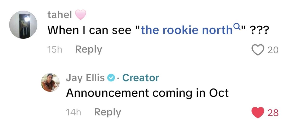 crazy4chenford's tweet photo. not jay spilling secrets in the comments lmfao THE ROOKIE AND ROOKIE NORTH PREMIERE DATE &amp; FIRST TEASER COMING IN OCTOBER?!??!?!?!? LETSGOOOO https://t.co/kyXPYhxiP6