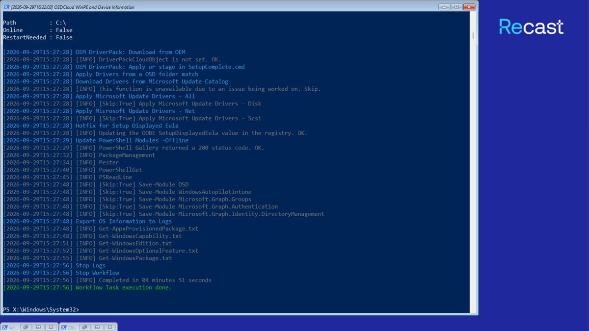 SeguraOSD's tweet photo. Windows 11 #26H2 went GA today and @RecastSoftware #OSDCloud 26.9.29.1 is #Community ready 

Join me and @HarmVeenstra next week at our #OSD #WPNinjaS webinar to learn more #Intune #Autopilot

https://t.co/mPm935CFZF https://t.co/gnEZXr7sZf